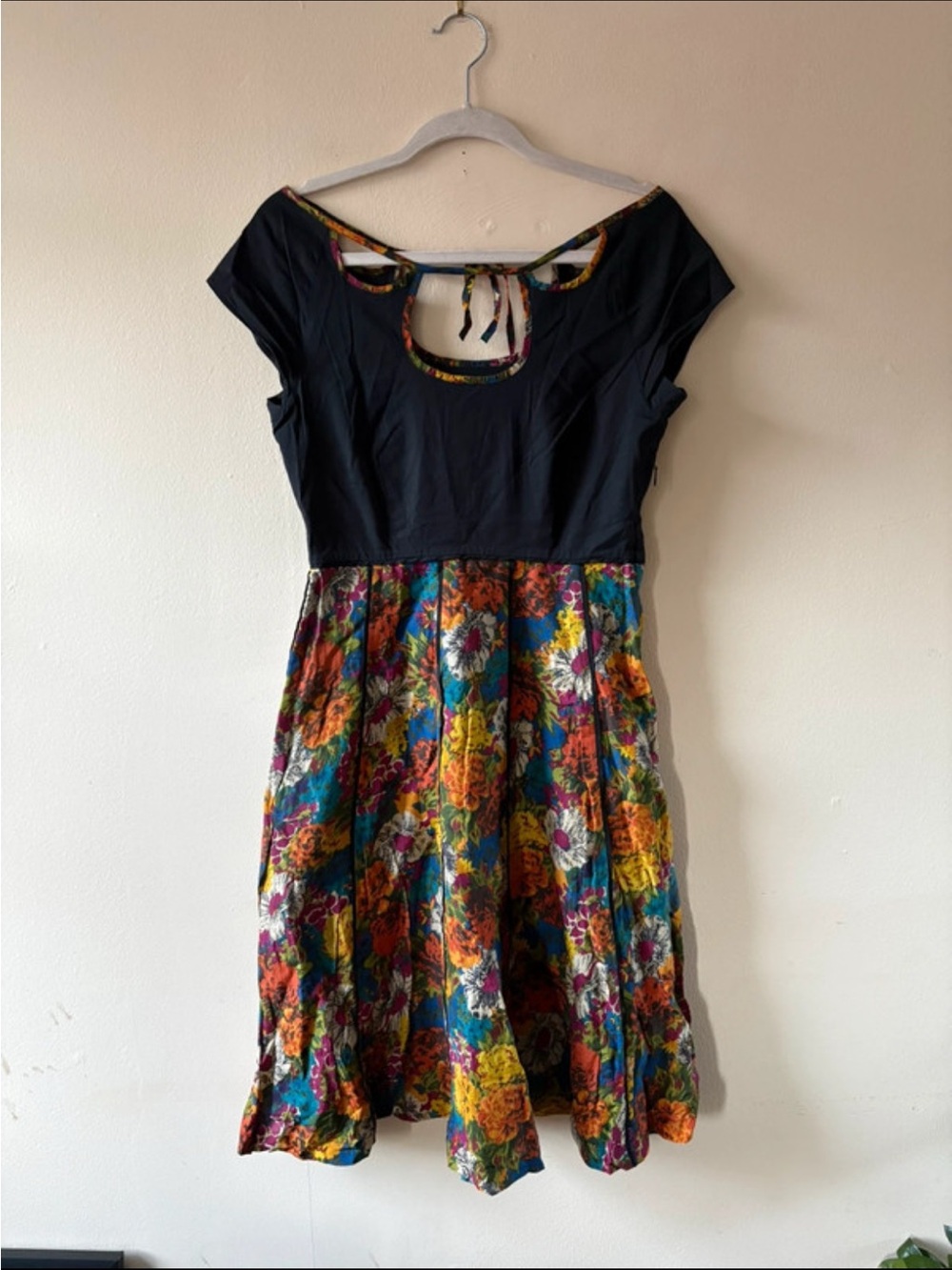 Viola Silk Black Floral Dress, Vintage Anthro - Size 4
